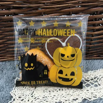 50pcs Happy Halloween Piškotek Sladkarije, kruh vrečke pakiranje samolepilne plastične vrečke za piškoti prigrizek peko paket 10X10+3cm