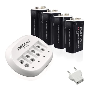 Palo 4 Reže 9V litijeva Baterija, Polnilec 9v 6f22 li-ionska akumulatorska Baterija+4pcs 600mah 9v polnilne Li-ionska Baterija