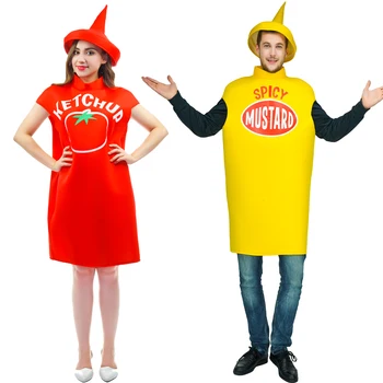 Novo po meri brezplačno velikost paradižnikov ketchup Kostum pikantno gorčično Noši S Klobukom vrh noša Halloween Parov kostumi