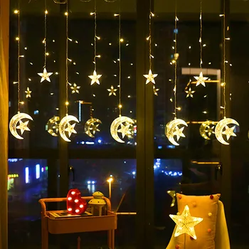 LED Luči, Zavese Zvezde in Luna Oblike Poroke Dekorativne Led Pravljice Luči Srca Niz Luči, Božični Luči Razsvetljava D30