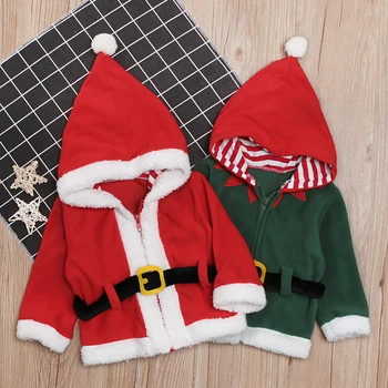 Otroci Božič Santa Suknjič Long Sleeve Hooded Runo Jakno, s Polno Zadrgo Božič Plašč za Dekleta Fantje 6 Mesecev do 5 Let