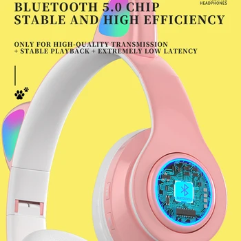 Bliskavica Luštna Mačka Ušesa Brezžične Slušalke z Mikrofonom Lahko kontrolna lučka LED Fant Dekle Stereo Glasbe Čelada Telefon Bluetooth Slušalke Darilo