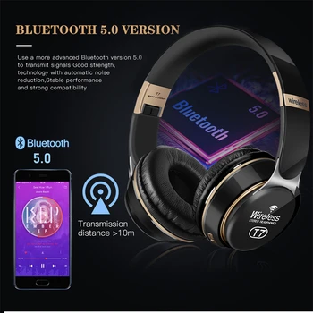 Brezžične Slušalke Bluetooth 5.0 Slušalke Nad Uho Z Mic Glasbo, Slušalke Fone Igralec Zložljive Bas Auriculare Podpira TF Kartice