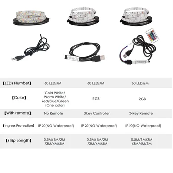 LED Trak Svetlobe USB 2835SMD 5 Prilagodljive LED Žarnico, Trak Trak RGB 0,5 M 1M 2M 3M 4M 5M TV Zaslon Namizja Osvetlitev Diode Trak