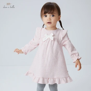 DB16708 dave bella jeseni baby dekle srčkan lok draped trdno obleko, otroci in modnih stranka obleko otroci dojenčka lolita obleko