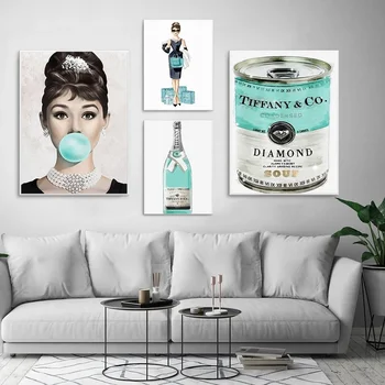 Audrey Hepburn Moda tiffanyju Plakat Platno Wall Art Oljno Slikarstvo Stensko Slikarstvo Soba, Dnevna Soba Dekoracijo Platno Slikarstvo