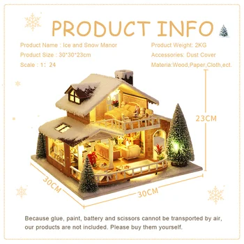 Diy Lesene Božični Večer Lutke Kit Miniaturne Hiše, Pohištvo Casa Sneg Koči, Ki Jedo Soba Lutke Igrače Za Otroke