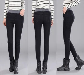 Mah, Toplo Jeans za Ženske Z Visoko Pasu Ozke Kavbojke Pozimi Svinčnik Hlače Ženska Skinny Jeans Raztezanje Plus Velikost 40