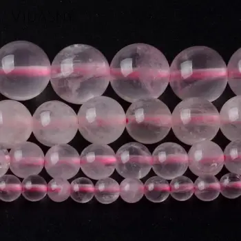 Naravni Krog Biseri 4 mm-12 mm Rose Pink Kristali Kremena Kamen Kroglice Za Nakit, Izdelava Diy Ročno izdelana Zapestnica 15
