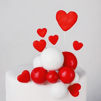 Ljubim Rdeče Bele Kroglice Oblak Srce Oblika Torto Pokrivalo za Valentinovo Okraski Stranka Obletnico Ljubezni Darila