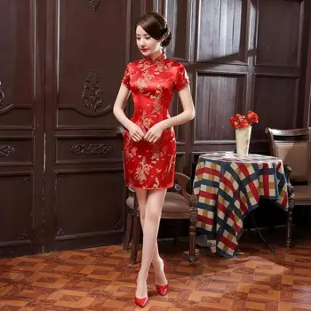 Črna ženska Mini Cheongsam Tradicionalni Kitajski Kratek Slog Oblačenja Qipao ropa mujer Velikost S M L XL XXL 3XL 4XL 5XL 6XL J3093